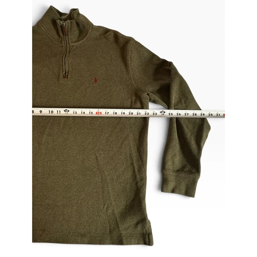 Polo Ralph Lauren Quarter Zip Pullover Mens L Olive Green Cotton Logo EUC